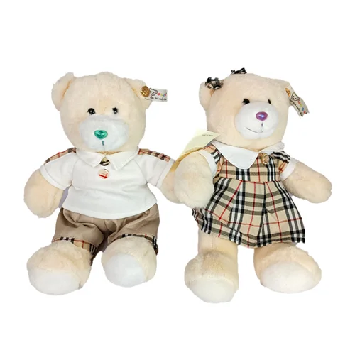عروسک خرس دختر و پسر لباس چهارخونه