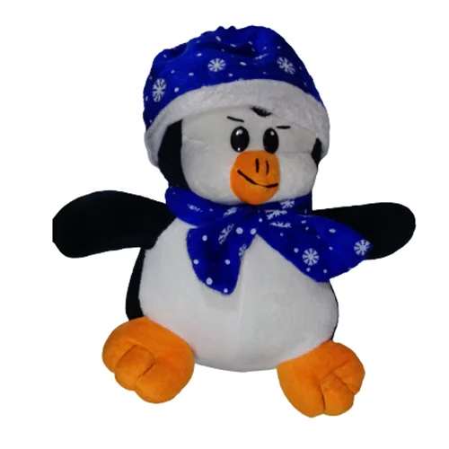 عروسک پنگوئن کلاه و شال دار سایز 1